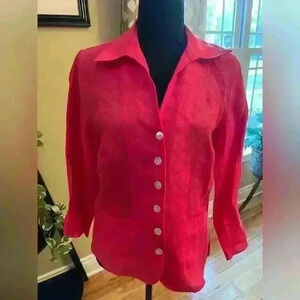 Talbots Irish Linen Pink Button Front 3/4 Sleeve Lightweight Blazer Womens Sz 8